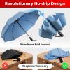 imageTUMELLA Flipproof Inverted Travel Umbrella Small Strong but Light Portable and Automatic Reverse Folding Rain Umbrella Durable Premium Grip Fits Car ampamp BackpackM Light Blue