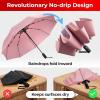 imageTUMELLA Flipproof Inverted Travel Umbrella Small Strong but Light Portable and Automatic Reverse Folding Rain Umbrella Durable Premium Grip Fits Car ampamp BackpackP Pink