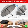 imageTUMELLA Flipproof Inverted Travel Umbrella Small Strong but Light Portable and Automatic Reverse Folding Rain Umbrella Durable Premium Grip Fits Car ampamp BackpackH Gray