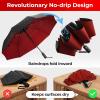 imageTUMELLA Flipproof Inverted Travel Umbrella Small Strong but Light Portable and Automatic Reverse Folding Rain Umbrella Durable Premium Grip Fits Car ampamp BackpackD Burgundy Black
