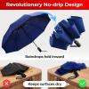 imageTUMELLA Flipproof Inverted Travel Umbrella Small Strong but Light Portable and Automatic Reverse Folding Rain Umbrella Durable Premium Grip Fits Car ampamp BackpackF Navy Blue