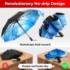 imageTUMELLA Flipproof Inverted Travel Umbrella Small Strong but Light Portable and Automatic Reverse Folding Rain Umbrella Durable Premium Grip Fits Car ampamp BackpackE Blue Skies