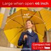 imageTUMELLA Flipproof Inverted Travel Umbrella Small Strong but Light Portable and Automatic Reverse Folding Rain Umbrella Durable Premium Grip Fits Car ampamp BackpackO Yellow Black