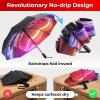imageTUMELLA Flipproof Inverted Travel Umbrella Small Strong but Light Portable and Automatic Reverse Folding Rain Umbrella Durable Premium Grip Fits Car ampamp BackpackN Luminous
