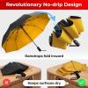 imageTUMELLA Flipproof Inverted Travel Umbrella Small Strong but Light Portable and Automatic Reverse Folding Rain Umbrella Durable Premium Grip Fits Car ampamp BackpackO Yellow Black