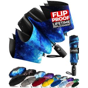 imageTUMELLA Flipproof Inverted Travel Umbrella Small Strong but Light Portable and Automatic Reverse Folding Rain Umbrella Durable Premium Grip Fits Car ampamp BackpackC Stellar Glow