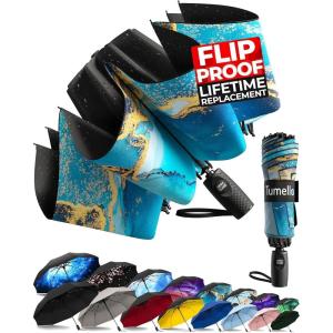 imageTUMELLA Flipproof Inverted Travel Umbrella Small Strong but Light Portable and Automatic Reverse Folding Rain Umbrella Durable Premium Grip Fits Car ampamp BackpackQ Royal Azure
