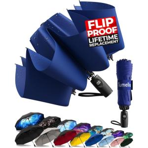 imageTUMELLA Flipproof Inverted Travel Umbrella Small Strong but Light Portable and Automatic Reverse Folding Rain Umbrella Durable Premium Grip Fits Car ampamp BackpackF Navy Blue