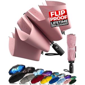 imageTUMELLA Flipproof Inverted Travel Umbrella Small Strong but Light Portable and Automatic Reverse Folding Rain Umbrella Durable Premium Grip Fits Car ampamp BackpackP Pink