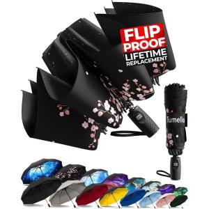 imageTUMELLA Flipproof Inverted Travel Umbrella Small Strong but Light Portable and Automatic Reverse Folding Rain Umbrella Durable Premium Grip Fits Car ampamp BackpackG Cherry Blossom