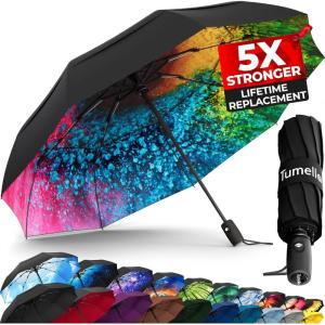 imageTUMELLA Strongest Windproof Travel Umbrella Compact Superior ampamp Beautiful Small Strong but Light Portable and Automatic Folding Rain Umbrella Durable Premium Grip Fits Car ampamp BackpackRiot of Color