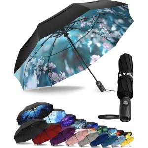 imageTUMELLA Strongest Windproof Travel Umbrella Compact Superior ampamp Beautiful Small Strong but Light Portable and Automatic Folding Rain Umbrella Durable Premium Grip Fits Car ampamp BackpackBlossom Branches