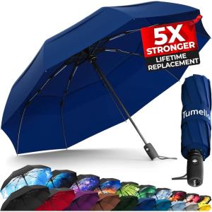 imageTUMELLA Strongest Windproof Travel Umbrella Compact Superior ampamp Beautiful Small Strong but Light Portable and Automatic Folding Rain Umbrella Durable Premium Grip Fits Car ampamp Backpack1pack Navy Blue
