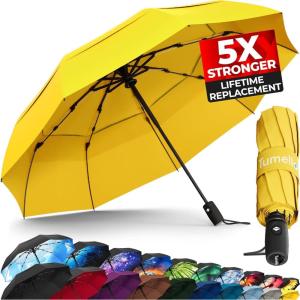 imageTUMELLA Strongest Windproof Travel Umbrella Compact Superior ampamp Beautiful Small Strong but Light Portable and Automatic Folding Rain Umbrella Durable Premium Grip Fits Car ampamp Backpack1pack Yellow