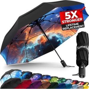 imageTUMELLA Strongest Windproof Travel Umbrella Compact Superior ampamp Beautiful Small Strong but Light Portable and Automatic Folding Rain Umbrella Durable Premium Grip Fits Car ampamp Backpack1pack Nebula