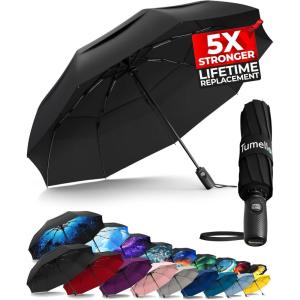imageTUMELLA Strongest Windproof Travel Umbrella Compact Superior ampamp Beautiful Small Strong but Light Portable and Automatic Folding Rain Umbrella Durable Premium Grip Fits Car ampamp Backpack1pack Black