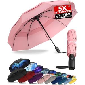 imageTUMELLA Strongest Windproof Travel Umbrella Compact Superior ampamp Beautiful Small Strong but Light Portable and Automatic Folding Rain Umbrella Durable Premium Grip Fits Car ampamp Backpack1pack Soft Pink