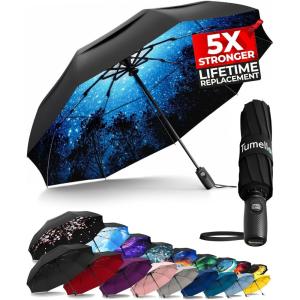 imageTUMELLA Strongest Windproof Travel Umbrella Compact Superior ampamp Beautiful Small Strong but Light Portable and Automatic Folding Rain Umbrella Durable Premium Grip Fits Car ampamp Backpack1Moonlight
