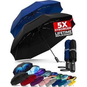 imageTUMELLA Strongest Windproof Travel Umbrella Compact Superior ampamp Beautiful Small Strong but Light Portable and Automatic Folding Rain Umbrella Durable Premium Grip Fits Car ampamp Backpack2pack Black  Navy Blue
