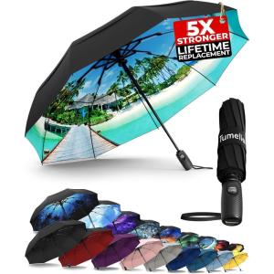 imageTUMELLA Strongest Windproof Travel Umbrella Compact Superior ampamp Beautiful Small Strong but Light Portable and Automatic Folding Rain Umbrella Durable Premium Grip Fits Car ampamp BackpackBeach Life