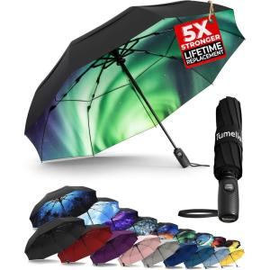 imageTUMELLA Strongest Windproof Travel Umbrella Compact Superior ampamp Beautiful Small Strong but Light Portable and Automatic Folding Rain Umbrella Durable Premium Grip Fits Car ampamp Backpack1pack Northern Lights